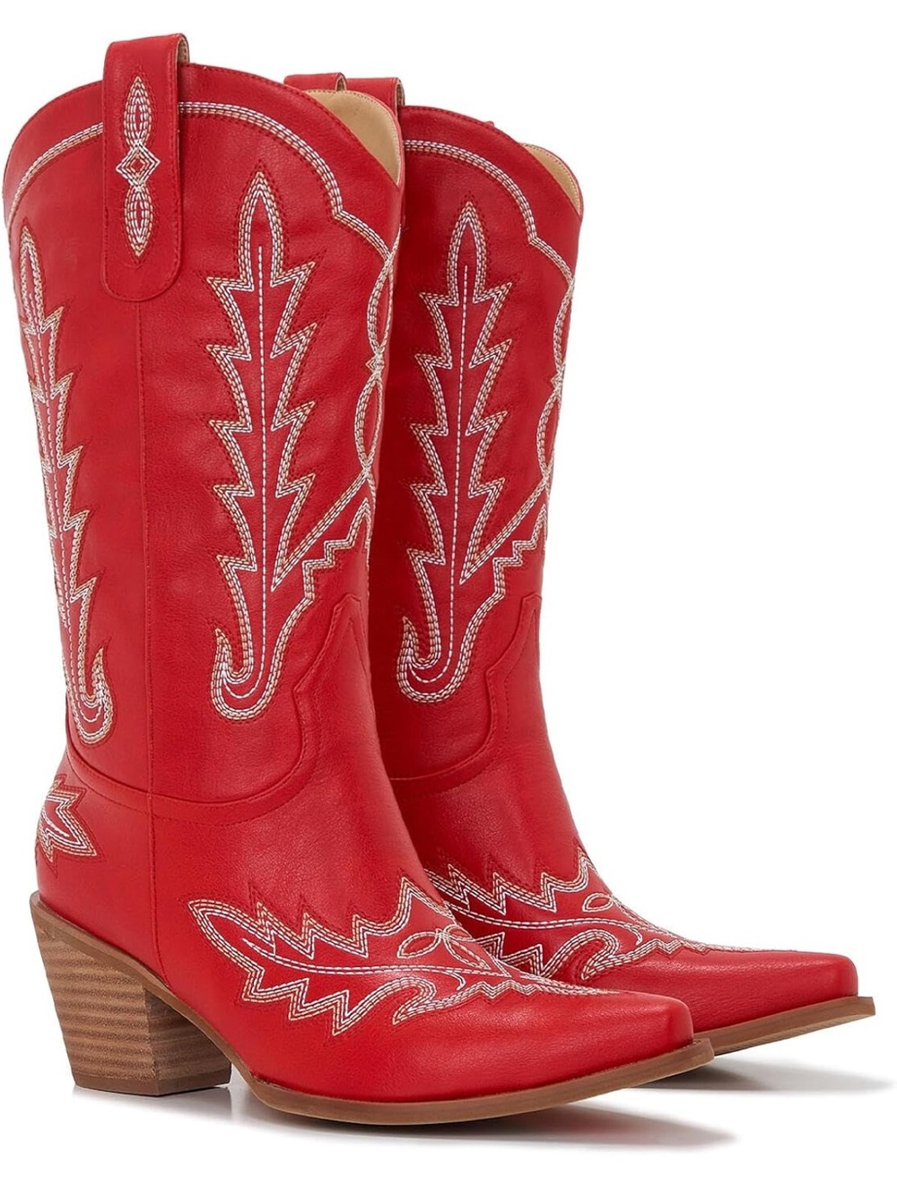 Women's Red Embroidered Western Heeled Boots